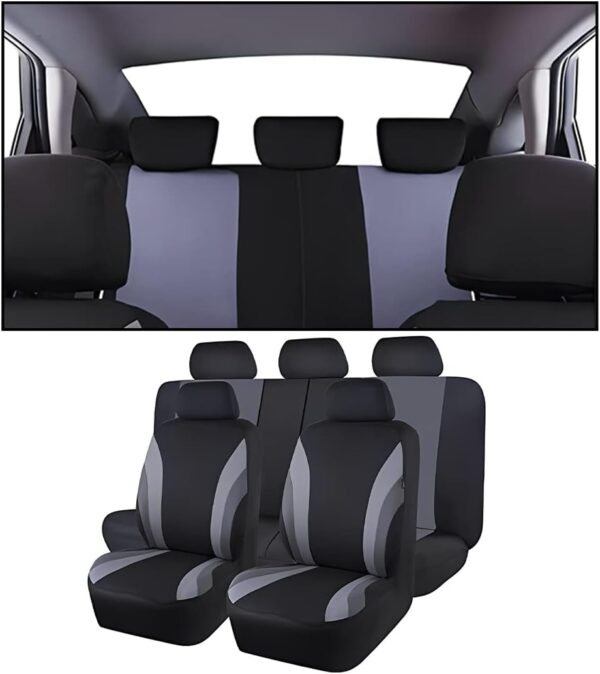 JNNJ 9 Piece Seat Protector for Car Seats, Front Seat Covers with Matching Back Seats Cover for Cars, Auto Interior Accessories Front Seat Protector, Universal Seats Cover for Most Cars(Grey) - Image 2
