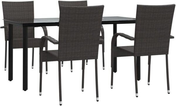 Outdoor Patio Dining Set Weatherproof Oval Table and Chairs 5 Piece Solid Wood Furniture Brown Poly Rattan - Image 3