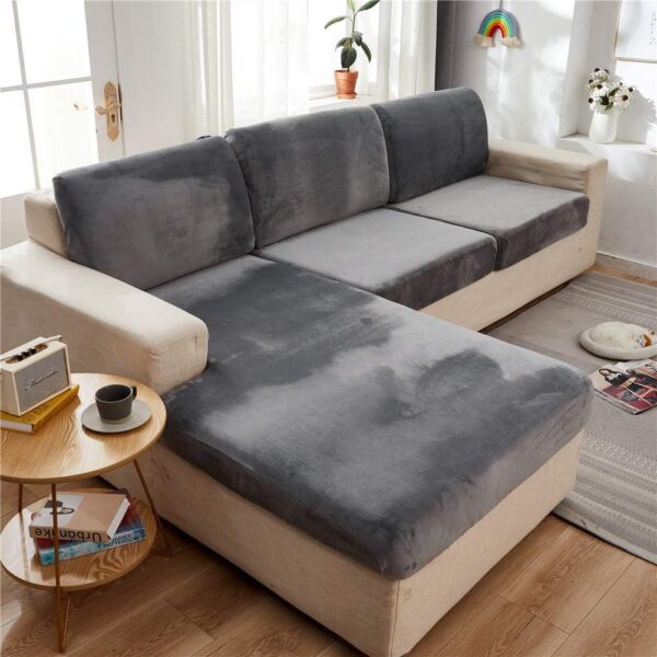 Sofa Seat Cushion Covers Velvet, Sofa Cushion Slipcovers Replacement, Couch Cushion Covers Thick Stretch for Individual Cushions (Gray,Chaise-seat) - Image 8