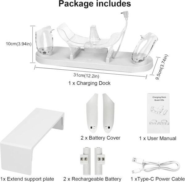 Charging Dock for Meta Quest 3S/Quest 3,VR Charger Station Stand with LED/RGB Light,Charging Station for Quest 3S/Quest3 Headset and Controller,USB-C Fast Charging (white) - Image 8