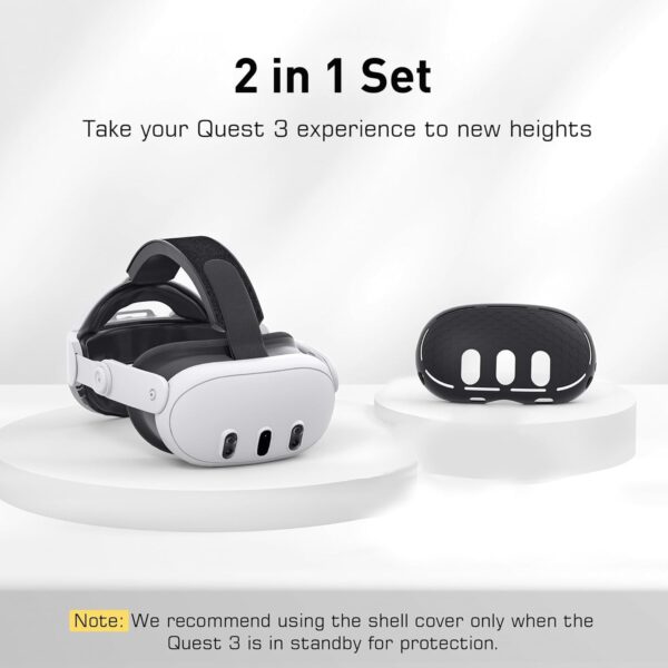 Kuejct 3 in 1 Accessoris Set for Quest 3, Comfort Head Strap with Adjustable Hinge, Silicone Face Pad Cover, Shell Protective Cover, VR Accessories Bundle Compatible with Quest 3 - Image 3