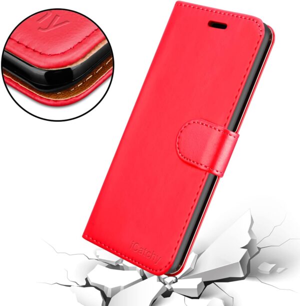 iCatchy for Samsung Galaxy A14 5G / A14 4G Case Leather Wallet Book Flip Folio Stand View Cover with Card Slots and Kickstand for Samsung Galaxy A14 Phone Cover (Red) - Image 5