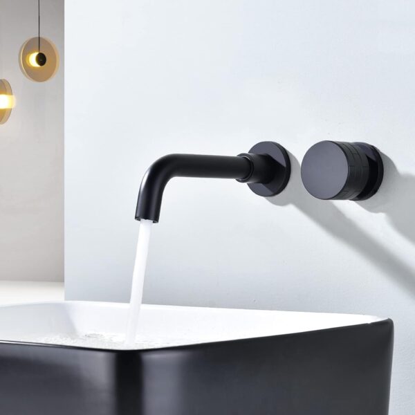 Brass Concealed Wall Mounted Bathroom Faucet Basin Sink Mixer Taps,Knob Handle Swivel Spout Matte Black - Image 5