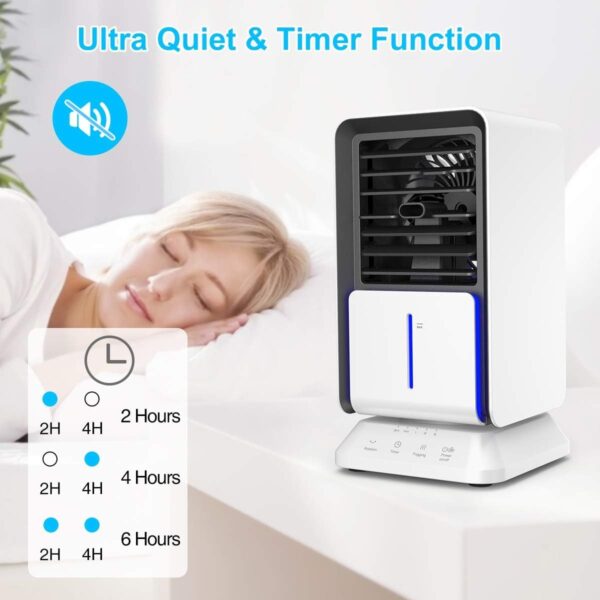 Personal Air Cooler, Infray Portable Oscillating Air Conditioner Desk Fan Mini Evaporative Cooler, Mist Humidifier, Air Circulator Desktop Space Cooler with Timer Function for Home Office Bedroom - Image 4
