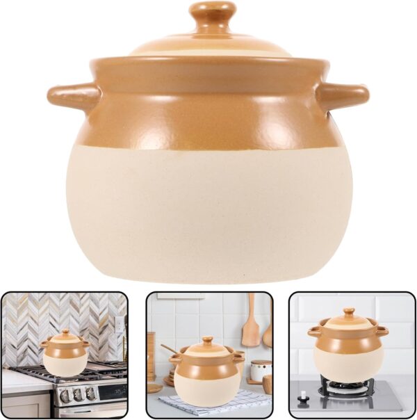 ABOOFAN Clay Casserole Pot 2 Ceramic Stockpot Retro Stew Cooking Pot Vintage Soup Pot with Lid and Handle Kitchen Deep Stoneware - Image 10