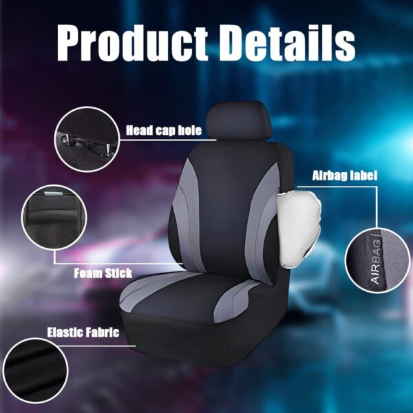 JNNJ 9 Piece Seat Protector for Car Seats, Front Seat Covers with Matching Back Seats Cover for Cars, Auto Interior Accessories Front Seat Protector, Universal Seats Cover for Most Cars(Grey) - Image 3