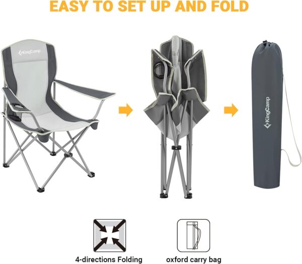 KingCamp Camping Lightweight Folding Portable Quad Chair with Mesh Cup Holder for Outdoor Hiking Fishing Picnic with Carry Bag, Black/Grey, 19.6 x 33 x 37.7 inches - Image 8