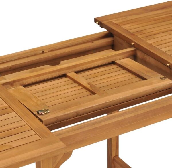 vidaXL Extendable Garden Table in Solid Teak Wood – 110-160x80x75 cm – Durable Weather-Resistant Outdoor Dining Furniture with Umbrella Hole - Image 9