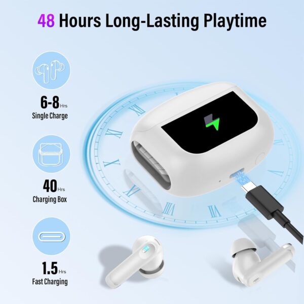 Wireless Earbuds, 48H Smart Touch Screen Ear Buds Bluetooth 5.4 Headphones in Ear, ANC/ENC Noise Cancelling Mic Bluetooth Earbuds with HiFi Stereo, 5 EQ Modes, IPX7 Waterproof Wireless Earphones White - Image 5