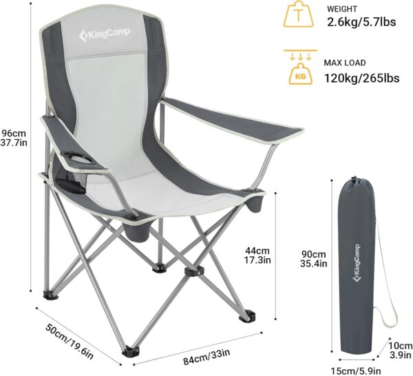 KingCamp Camping Lightweight Folding Portable Quad Chair with Mesh Cup Holder for Outdoor Hiking Fishing Picnic with Carry Bag, Black/Grey, 19.6 x 33 x 37.7 inches - Image 4