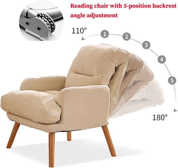 WAGXIyU Mid Century Modern Chair With Wood Frame, Upholstered Living Room Chairs With Backrest Angle Adjustment, Reading Armchair Lazy Chair For Bedroomroom (Color : /Khaki, Size : A) - Image 8