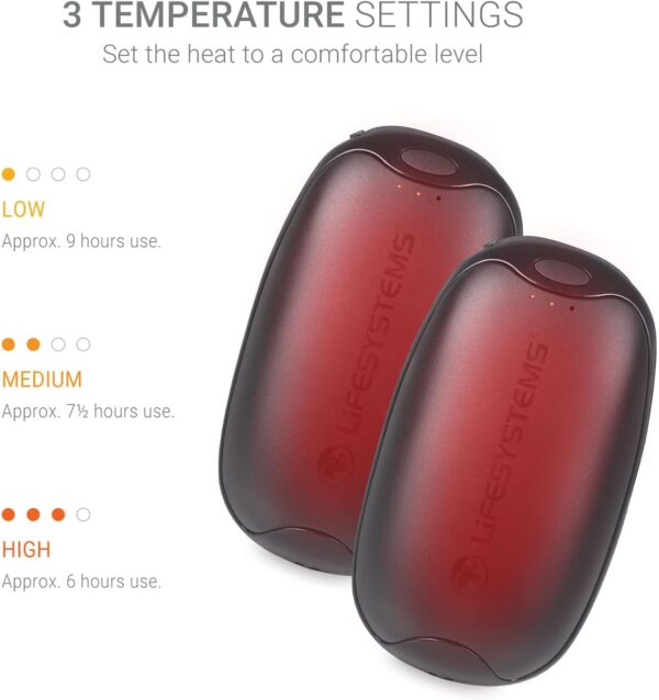Lifesystems Rechargeable Twin-Pack Dual-Palm Hand Warmers With Power Bank Functionality, USB & USB C 2x 5,000 mAh Batteries, 3 Heat Settings, Up To 9 Hours Heat - Image 7