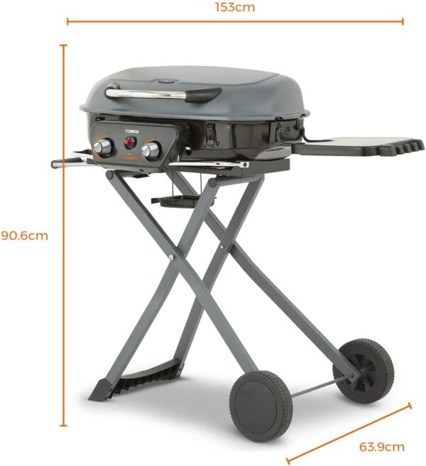 Tower T978522 Tourer Two Burner Gas BBQ, Portable Design, Porcelain Enamel Coated Steel Wire Grill, Grey - Image 9
