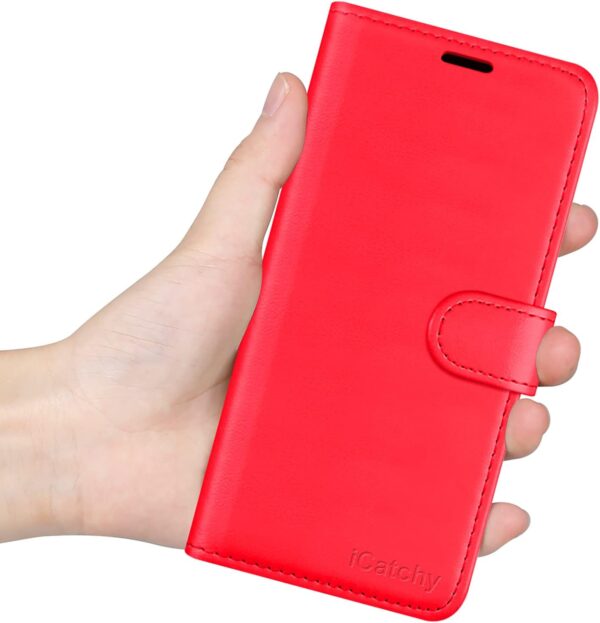 iCatchy for Samsung Galaxy A14 5G / A14 4G Case Leather Wallet Book Flip Folio Stand View Cover with Card Slots and Kickstand for Samsung Galaxy A14 Phone Cover (Red) - Image 7