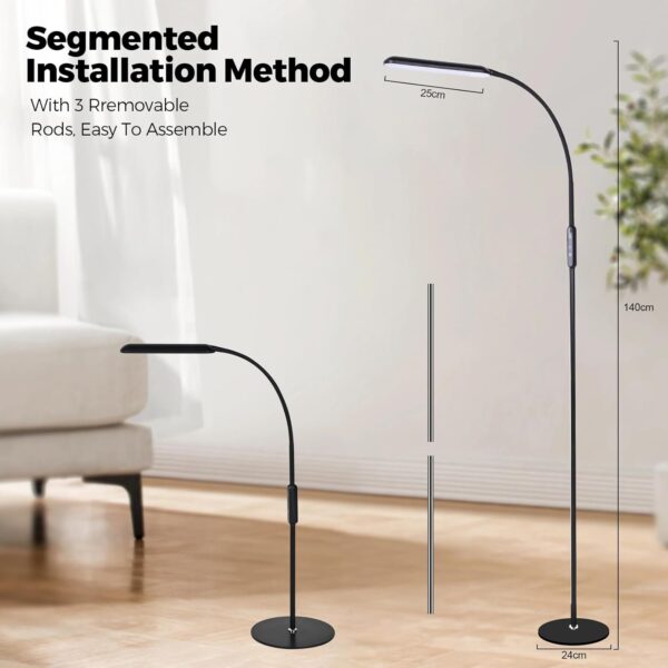 KOOSREEL LED Floor Lamp, 12W Reading Standing Lamps with 5 Color Temperature & 5 Brightness Levels, Dimmable Floor Lamp with Touch Control for Living Room, Bedroom,Gooseneck Height Adjustable,Black - Image 7