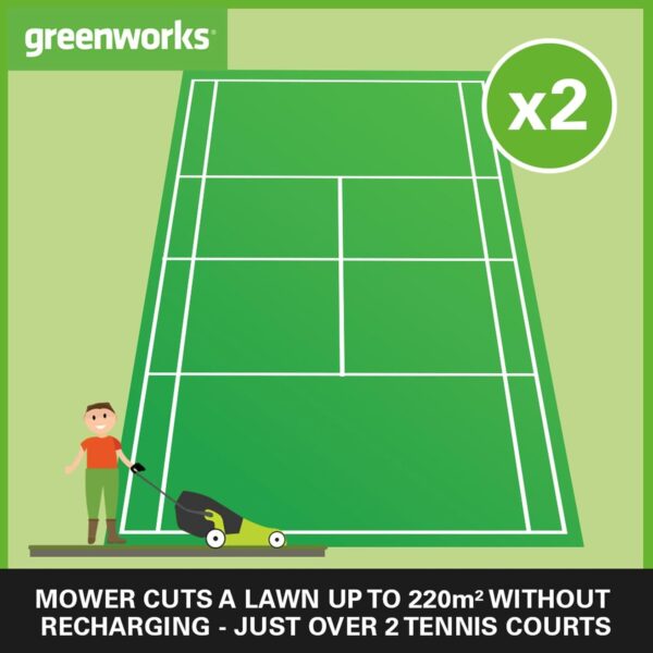 Greenworks G24X2LM41K2X Cordless Lawnmower for Lawns up to 220m², 41cm Cutting Width, 50L Bag PLUS Two 2 x 24V (48V equivalent) 2Ah Batteries and Twin Charger - Image 3