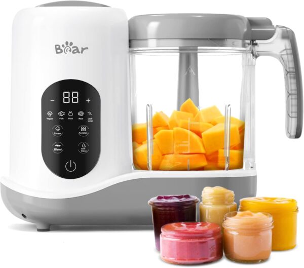 Bear Baby Food Processer, Auto Cooking and Grinding with 4 Menu Multifunctional Baby Food Maker and Steamer Puree Blender, Self Cleans, Touch Screen Control, White - Image 2