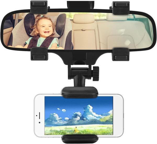 Cocoarm Car Rear View Mirror Phone Holder 360 Degree Rotation Universal Car Rear View Mirror Mount Phone Holder for Most Phones Within 5-9cm, Two-Layer Reinforced Silicone Fixture - Image 2