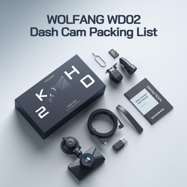 WOLFANG Dash Cam Front and Rear 2.5K, 1440P Dashcam for Cars with 3.0" LCD Display, Super Night Vision, Loop Recording, G-Sensor, 170 Wide Angle WDR, 24H Parking Guard, with SD Card and Reader - Image 9