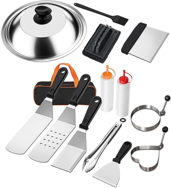 Gissroys 14Pcs Flat Top Griddles Tool With Spatulas Scrapers Tongs Stainless Steels Grills Cooking Kits Griddles Accessories - Image 4