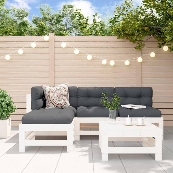 Tidyard 5 Piece Wooden Garden Sofas Set Pallet Furnitures Set Patio Corner Sofa with Backrest Wooden Lounge Sofa Set White Solid Wood Pine Outdoor Furniture Type2 - Image 2