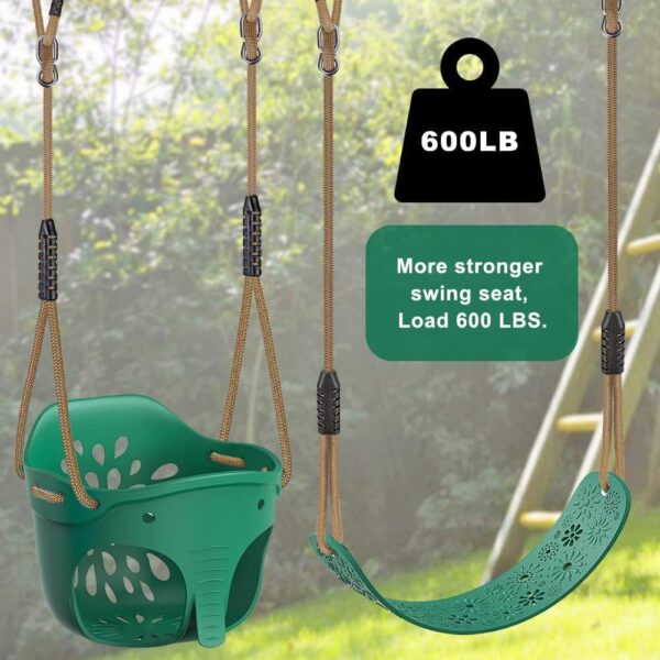 BeneLabel 2pcs Swing Seat, Kids Swing Soft Plastic Bucket Swing Indoor/Outdoor Child Tree Swing Board with High Back&Adjustable 130-200cm for 1-3 Years Toddler/Baby/Adult, Green Elephant&Flower/600lbs - Image 2