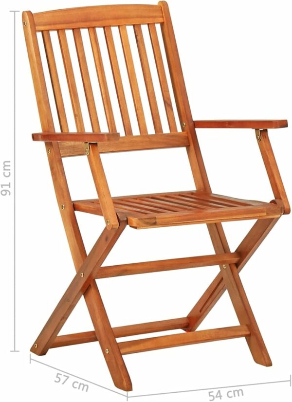9 Piece Garden Dining Set Garden Table with 8 Garden Armchairs Wood Patio Chair with Backrest Outdoor Furniture Set Wooden Extending Dining Table and Folding Chair Solid Acacia Wood - Image 9