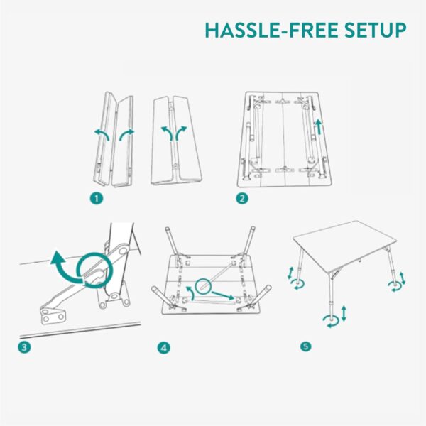 Navaris Bamboo Camping Table - Portable Folding Campervan Table - Picnic Tables that Fold Up - Foldable Fishing Table with Aluminium Telescopic Legs - Outdoor Foldaway Card Table - Image 7