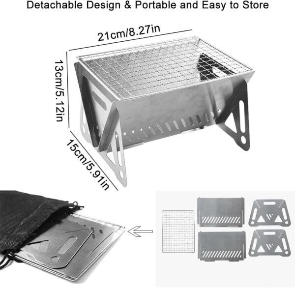 Portable Barbecue Grill, Stainless Steel Charcoal Grill Detachable Design Mini Tabletop BBQ Grill for Outdoor Barbecues Camping Traveling Picnics - Image 6