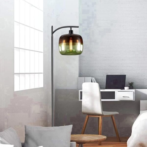 Duotone Glass Floor Lamp, Industrial LED Floor Lamps with 3Color Bulb, Farmhouse Standing Lamp Modern Tall Pole Lighting for Living Room, Bedroom, Office, Study Room (Green) - Image 4