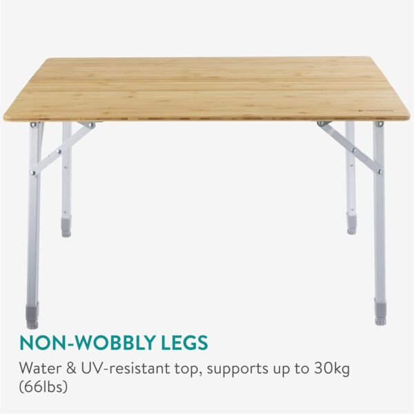 Navaris Bamboo Camping Table - Portable Folding Campervan Table - Picnic Tables that Fold Up - Foldable Fishing Table with Aluminium Telescopic Legs - Outdoor Foldaway Card Table - Image 6