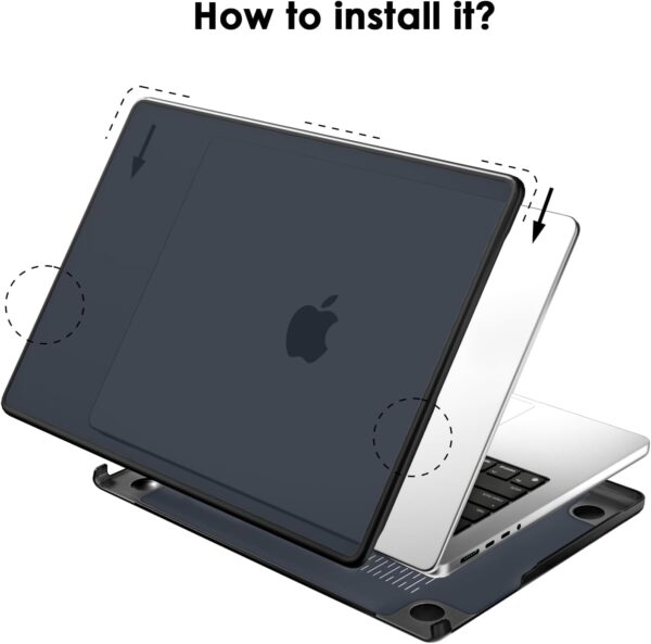 Anti-cracking Case compatible with MacBook Pro 16 inch M4(A3403 A3186) M3(A2991) M2(A2780) M1(A2485) Pro/Max, 2024 2023 2021 Release, Black TPU Bumper & Hard PC Shell, Matte Black - Image 7