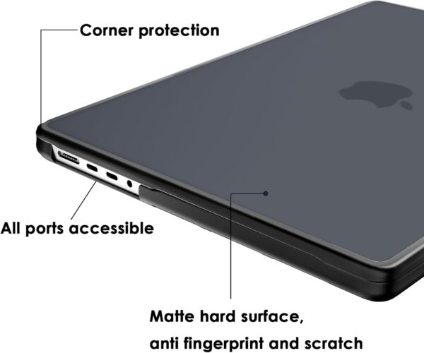 Anti-cracking Case compatible with MacBook Pro 16 inch M4(A3403 A3186) M3(A2991) M2(A2780) M1(A2485) Pro/Max, 2024 2023 2021 Release, Black TPU Bumper & Hard PC Shell, Matte Black - Image 5