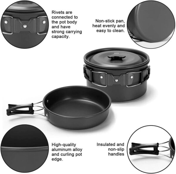 aiGear Camping Cookware Kit/12 in 1 Outdoor Camping Cooking Set | Portable Lightweight Aluminum | for 1 to 2 People Outdoor Camping Hiking Picnic - Image 5