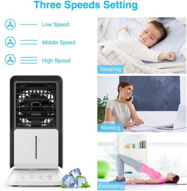 Personal Air Cooler, Infray Portable Oscillating Air Conditioner Desk Fan Mini Evaporative Cooler, Mist Humidifier, Air Circulator Desktop Space Cooler with Timer Function for Home Office Bedroom - Image 6