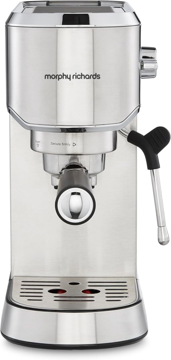 Morphy Richards Compact Espresso Machine, Dual Cup, 1L Water tank, Variable Steam Control and Milk Frother Wand, Ground Coffee and ESE Pod Compatible, Stainless Steel, 172022 - Image 2