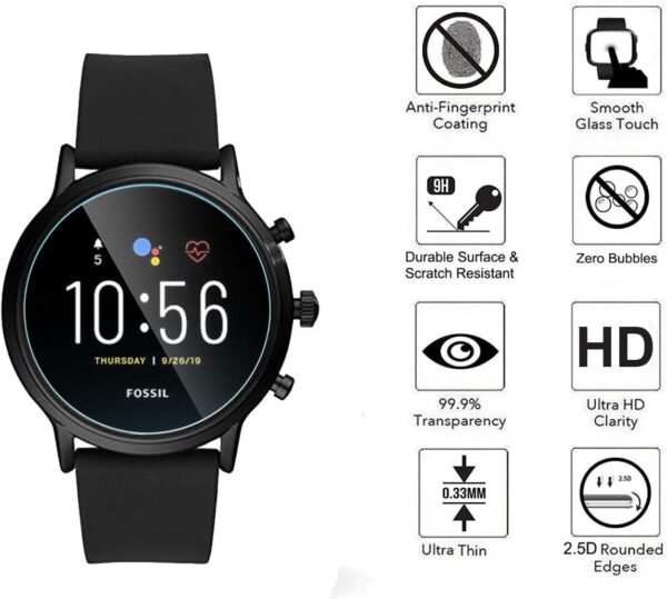 MWOOT 4-Pack Compatible with Fossil Gen 5 Men Carlyle Smartwatch Screen Protector Glass Tempered, 9H Hardness Scratch Resistant Protective Glass Film for Smartwatch Screen Protection - Image 4
