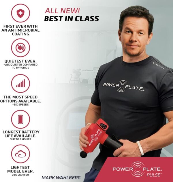 Power Plate Red Pulse 3.0 with Carry case, Whisper Quiet, Light-Weight Portable Handheld Massager with Antimicrobial Technology; Rechargeable, 6 Hour Battery Life, 6 Intensity Levels, 6 attachments - Image 4