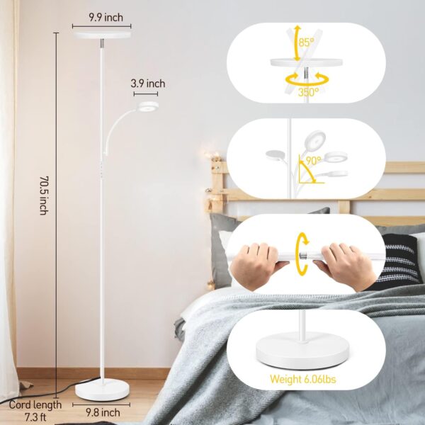 OUTON LED Floor Lamp with Reading Lamp, Mother/Father Parent & Child Uplighter and Spotlight Design Floor Lamp, Dimmable Standing Lamp, Remote & Touch Control for Living Room Bedroom Office, White - Image 8