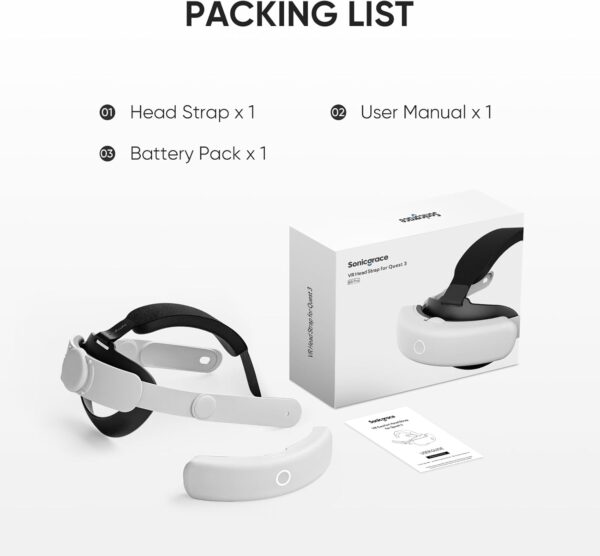Sonicgrace S3 Pro Battery Head Strap for Meta Quest 3 and Quest 3S, 20W Fast Charging with Magnetic Battery Pack, Comfort VR Strap Replacement Accessories - Image 9