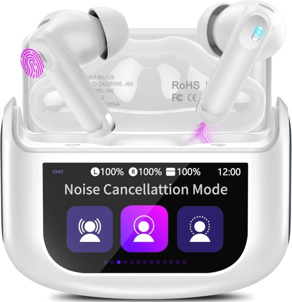 Wireless Earbuds, 48H Smart Touch Screen Ear Buds Bluetooth 5.4 Headphones in Ear, ANC/ENC Noise Cancelling Mic Bluetooth Earbuds with HiFi Stereo, 5 EQ Modes, IPX7 Waterproof Wireless Earphones White - Image 2