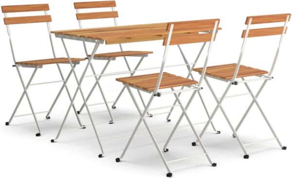 5 Piece Folding Patio Bistro Set Bistro Dining Table and Chairs Patio Yard Outdoor Furniture Solid Wood Acacia and Steel Type2 - Image 3