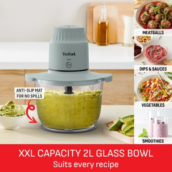 Tefal XXL Electric Chopper, 2L Durable Heat Resistant Glass Bowl, Storage Lid, 4 Stainless Steel Blades, 2 Speeds, Food Processor, Dips, Hummus, Fruit & Vegetable - Image 3