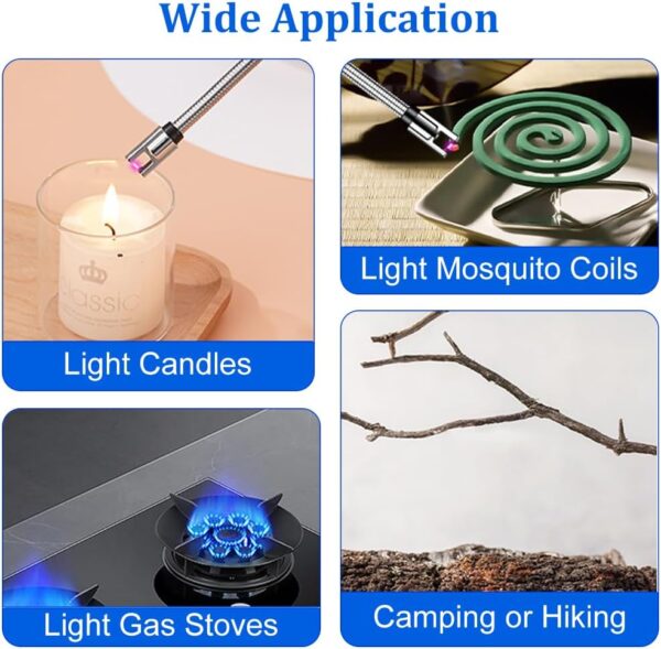 Electric Lighter - Windproof Electric Candle Lighter, Rechargeable USB Lighter with 360° Long Flexible Neck, Flameless Electric Arc Lighter with LED Battery Display for Barbecue, Camping - Blue - Image 7