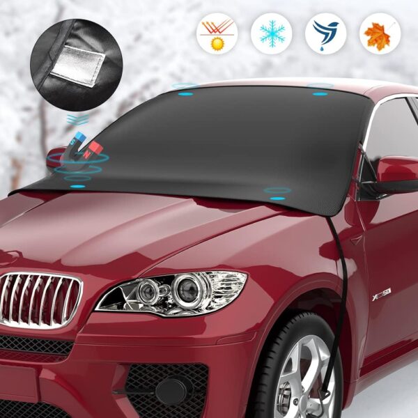 Car Windscreen Cover Frost Protector Car Windshield Cover Magnetic Snow Cover Windscreen Protector Resistant Snow Frost Ice Sun UV Dust Water, Fits Most Cars SUV, 175 * 120cm - Image 2