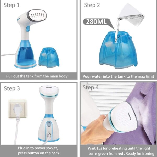 Cadrim Clothes Steamer, Handheld Garment Steamer 1500W 280ml Travel Steam Vertical Strong Steam Iron Auto Cut-Off Powerful For Home, Office & Travel - Image 5