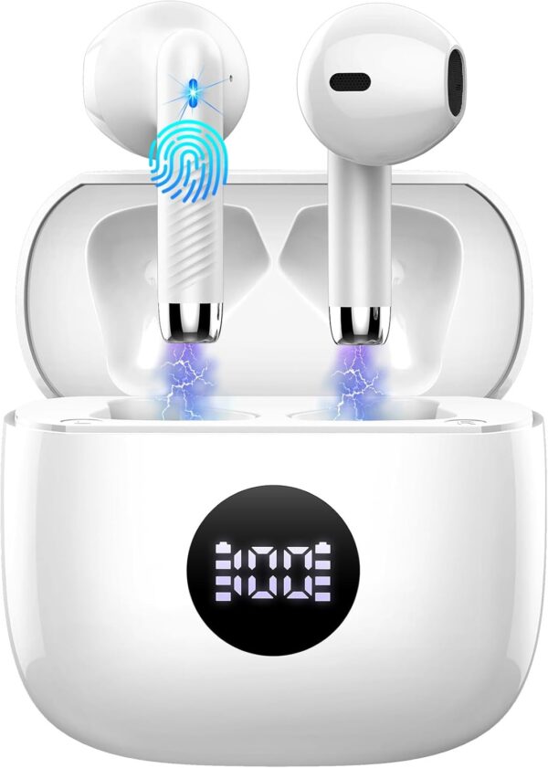Wireless Earbuds, Bluetooth 5.4 Headphones in Ear with 4 ENC Noise Cancelling Mic, Bluetooth Earbuds 40Hrs Playtime, Wireless Earphones HiFi Stereo Deep Bass, IP7 Waterproof USB-C Fast Charge White - Image 2