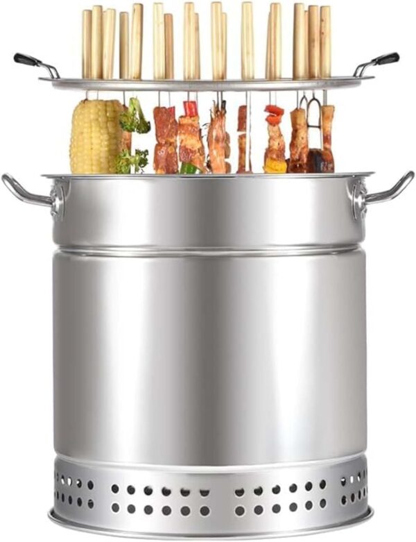 YJKKZQLB Stainless Steel BBQ Mesh Barrel Rolling Grill Basket Portable Charcoal Grill Stainless Steel BBQ Grill Vertical Hanging Grill Oven Silver Versatile Round Grill Cooking - Image 2