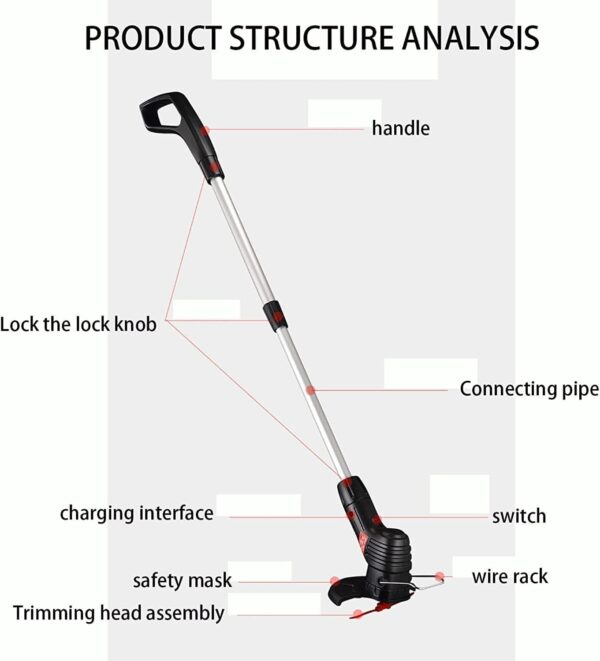 Electric Lawn Mower for Patio Garden, Portable Stretchable Cordless Lawnmower with Battery and Charger,Cordless Battery Powered Lawn Mower/Edger - Image 3