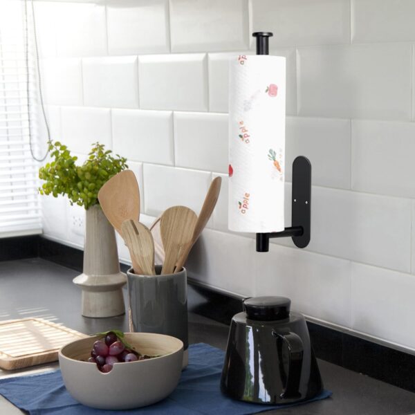 Kitchen Roll Paper Holder Under Cabinet, Matte Black Stainless Steel Kitchen Roll Holder Wall Mounted Self Adhesive for RV,Pantry,Bathroom - Image 5